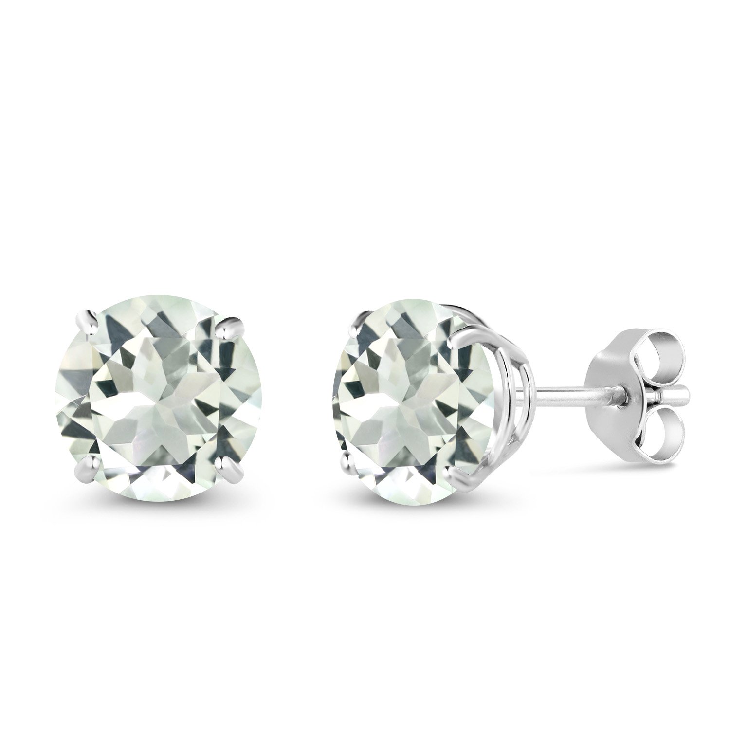 Gem Stone King 14K White Gold Green Prasiolite Stud Earrings for Women Men (2.20 Cttw, Gemstone Birthstone, Round 7MM)