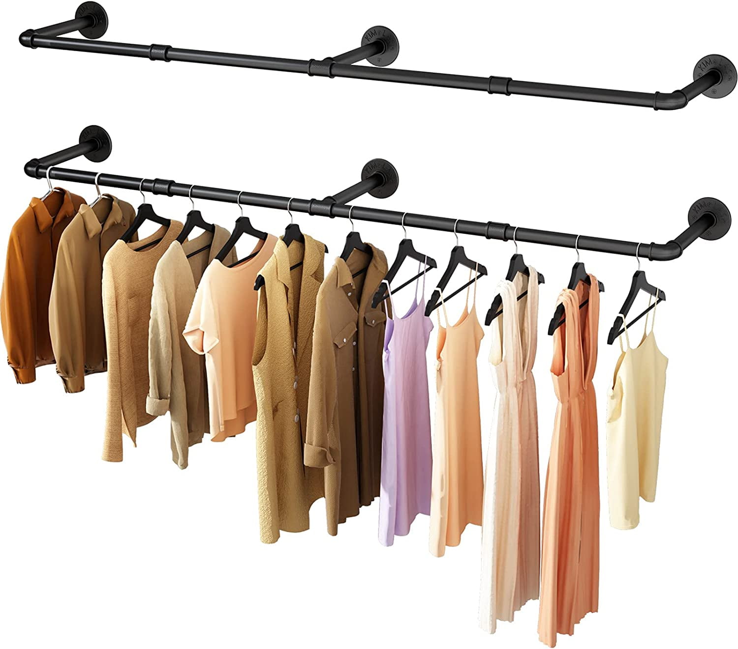 KIOULIK Clothes rack, 72.4in Wall Mounted Industrial Pipe Clothing Rack ...