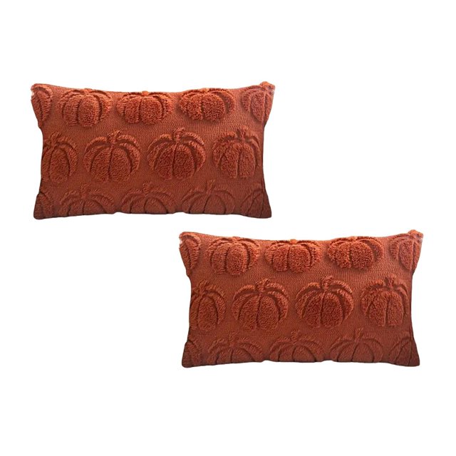 Fundas de cojín decorativas de calabaza otoñal de 28 x 48 cm. Juego de 2 fundas de cojín de piel suave marrón para la cosecha otoñal. Fundas de cojín de felpa esponjosa para decoración rústica.