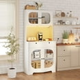 thumbnail image 3 of spanspace 70.9" Kitchen Pantry Cabinet with Power Outlet and LED Light, 2 Drawers Buffet Storage Cabinet with Glass Doors and Adjustable Shelves for Dining Room Living Room, White, 3 of 9