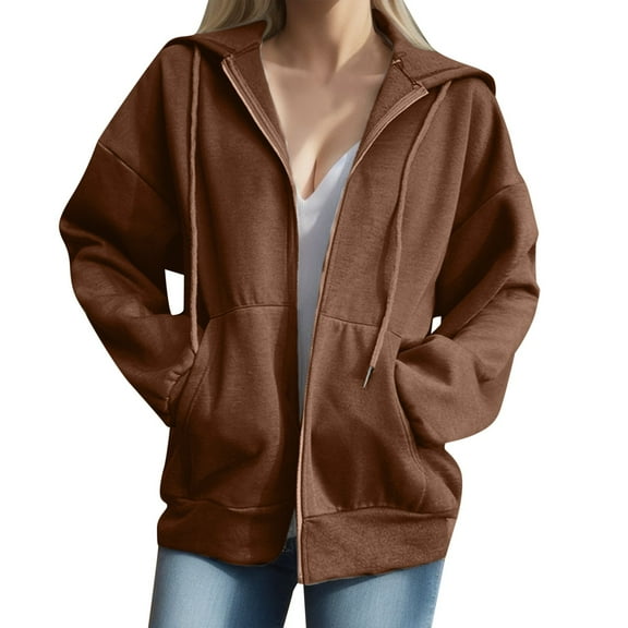 Yindaity Light Jackets for Women Casual Zip up Jackets for Women Long Sleeve Lightweight Outwear Bomber Coats with Pockets (Coffee,L)