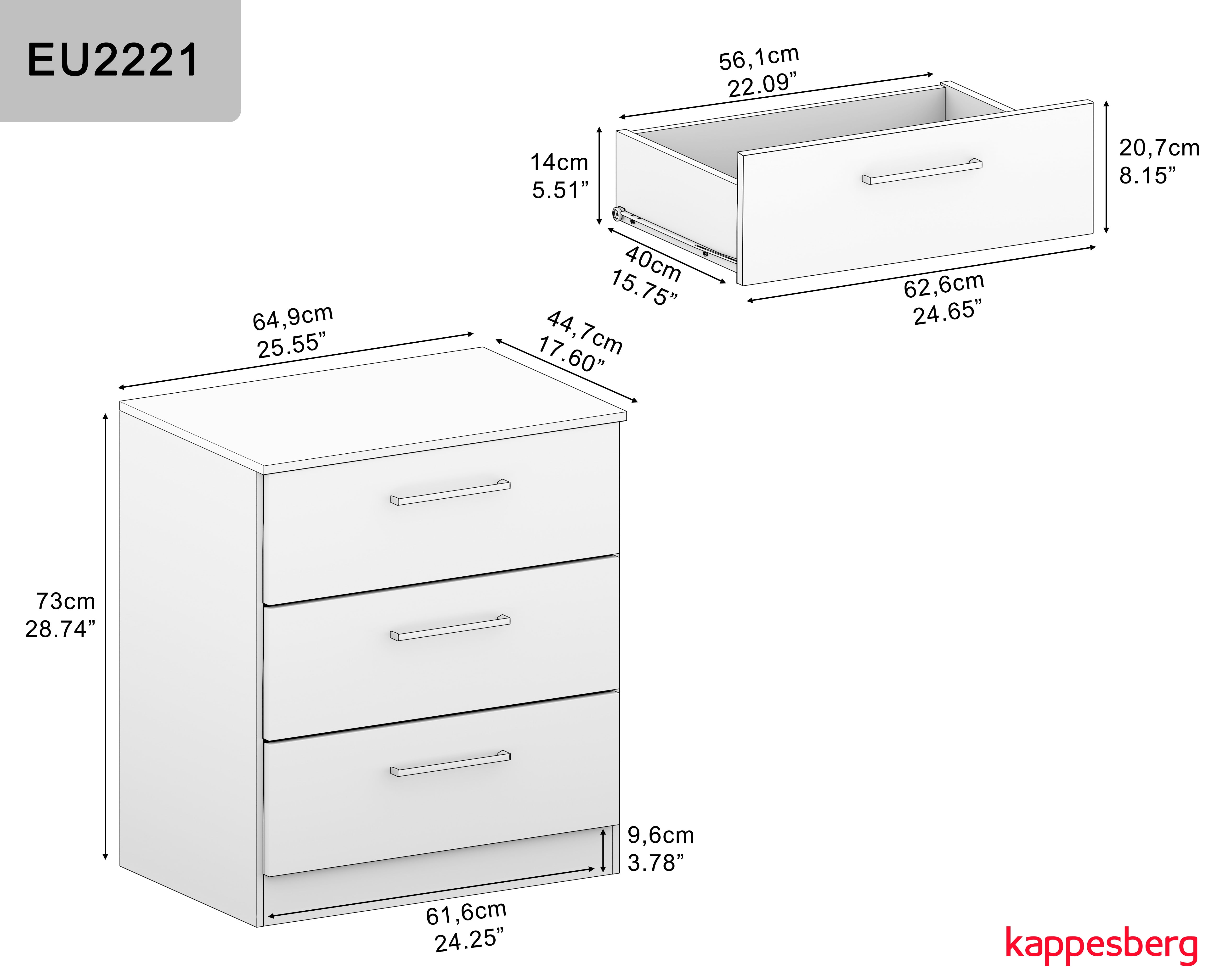 Kappesberg Cambridge 4-Piece White Modern Bedroom Furniture Set with 6-Drawer Dresser, 3-Drawer Chest, and 2 Nightstands - for Adults and Teens