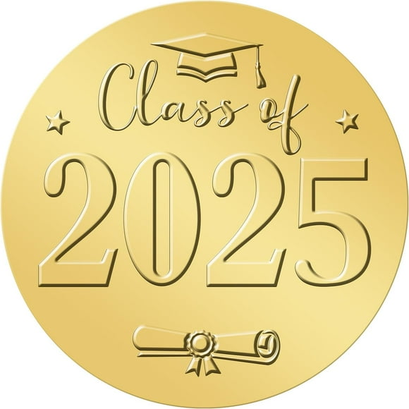 Graduation Stickers 2 Inch Embossed Class of 2025 Stickers 100Pcs Gold Foil Grad Cap and Diplomas Sticker for Envelopes Seals Graduation Announcement Party Favor(Class of 2025)