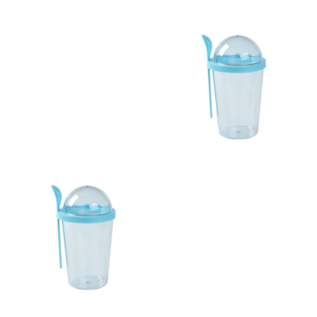Monstrate Taza de ensalada portátil con tapa de rosca y cuchara - Yogur de desayuno sin BPA no tóxico On Go Sin fugas Cielo azul 500ml 2piezas
