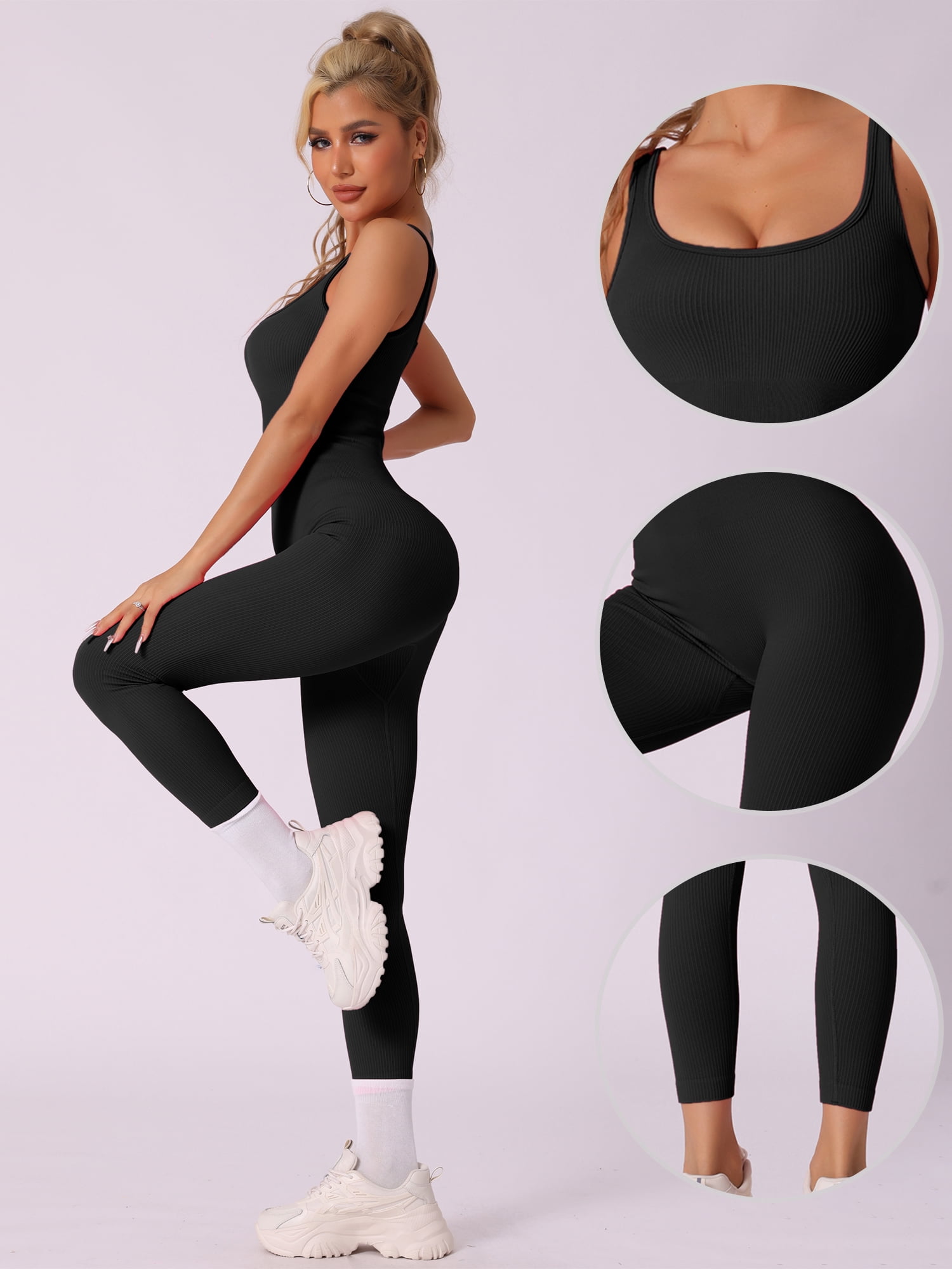 DARING DIVA U Neck Tummy Control Workout Sleeveless Bodysuit S Black