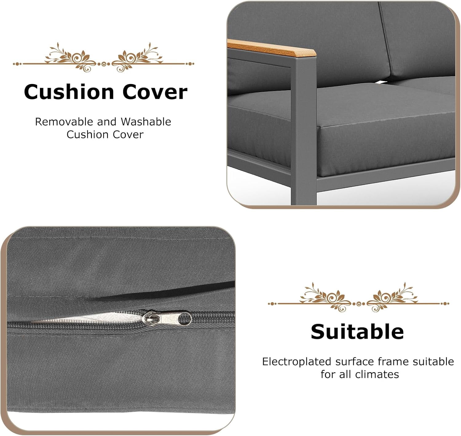 JXXM 4-Piece Outdoor Patio Conversation Set, Metal Furniture with Cushions & Coffee Table, Black