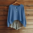 thumbnail image 6 of Women's Henley Neck Sweatshirt, Casual Button Front Pullover, Solid Color Long Sleeve Top, Comfortable Loose Fit Blouse, Relaxed Everyday Wear Sweatshirt Blue S, 6 of 6