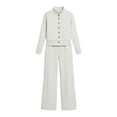 thumbnail image 6 of Enjoytime Womens 2 Piece Outfits Stand Collar Button Down Sweatshirt Wide Leg Pants Matching Sets Travel Casual Loungewear, 6 of 6
