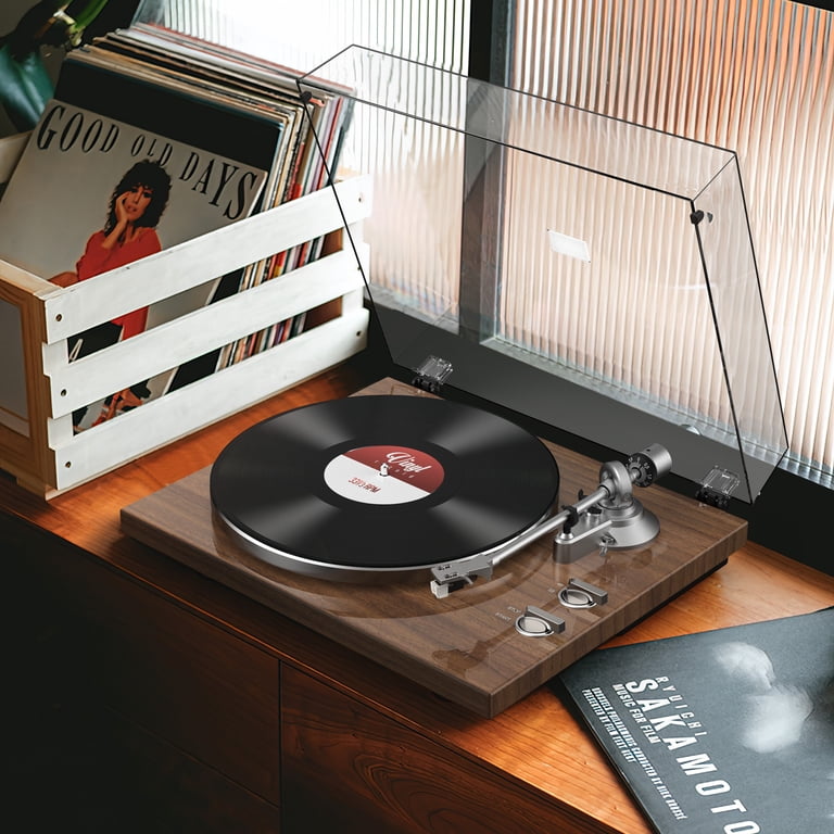 Udreamer Draaitafel met 2 dubbele stereo-luidsprekers, vintage platenspeler Bluetooth 5.3 ondersteunt 3 snelheden, AUX-in, RCA-lijn, USB, draadloos afspelen, zwart