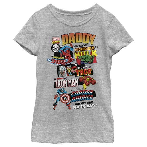 Girl's Marvel Daddy You are Our Super Hero Graphic Tee Athletic Heather Medium