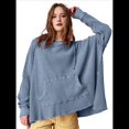 thumbnail image 1 of Sudadera con Capucha Extragrande para Mujer, Jersey con Mangas Murciélago y Cuello Redondo, Jersey con Diseño de Gofre Azul L, 1 of 9