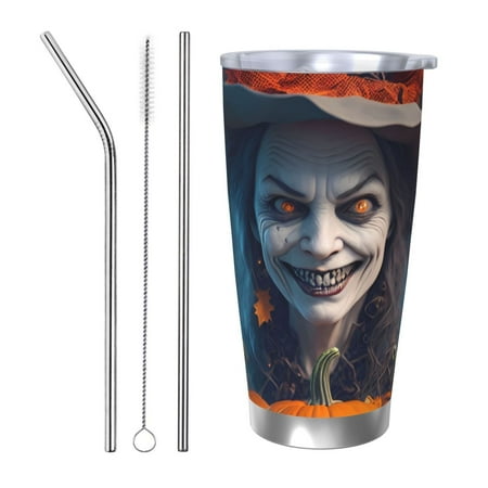 

Lukts Modern Style Pumpkin Witch for 20OZ Car Cup Stainless Steel Direct Drinking Straw Thermos Cup Suitable for Office Travel and Car-Straw Three-piece Set