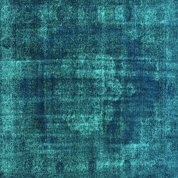 Ahgly Company Machine Washable Indoor Square Oriental Turquoise Blue Industrial Area Rugs, 4' Square