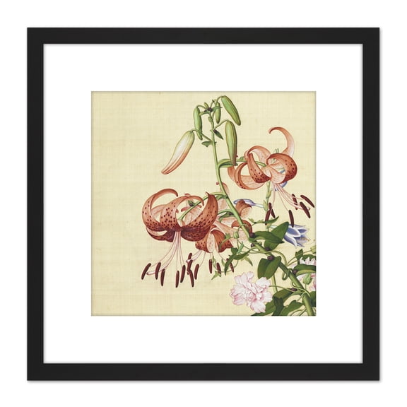 Castiglione Lilies Flower Plant Painting 8X8 Inch Square Wooden Framed Wall Art Print Picture with Mount