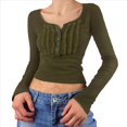 thumbnail image 1 of Blusa de Larga con Estampado de Hadas Grunge para Mujer, Estilo Otoño Y2k, con Cuello Cuadrado y Encaje, Estilo Vintage, Estilo Entallado. Verde M, 1 of 7