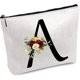 thumbnail image 1 of Bolsa de maquillaje con letra A, bolsa de lona con monograma para cosméticos, estuche multiusos para bolígrafos, neceser con cremallera, neceser de viaje, monedero, kit de supervivencia portátil., 1 of 6