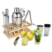 kitchen Bar Tools 14 Piece Stainless Steel Bartender Cocktail Set Base, Shaker, Strainer, Muddler, Pourers, Stirrer,...