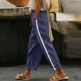 thumbnail image 2 of Hurxie Women Side Stripe Pants Y2k Elastic Waist Wide Leg Baggy Track Pant Lace Trim Parachute Pants with Pockets Navy,L, 2 of 7