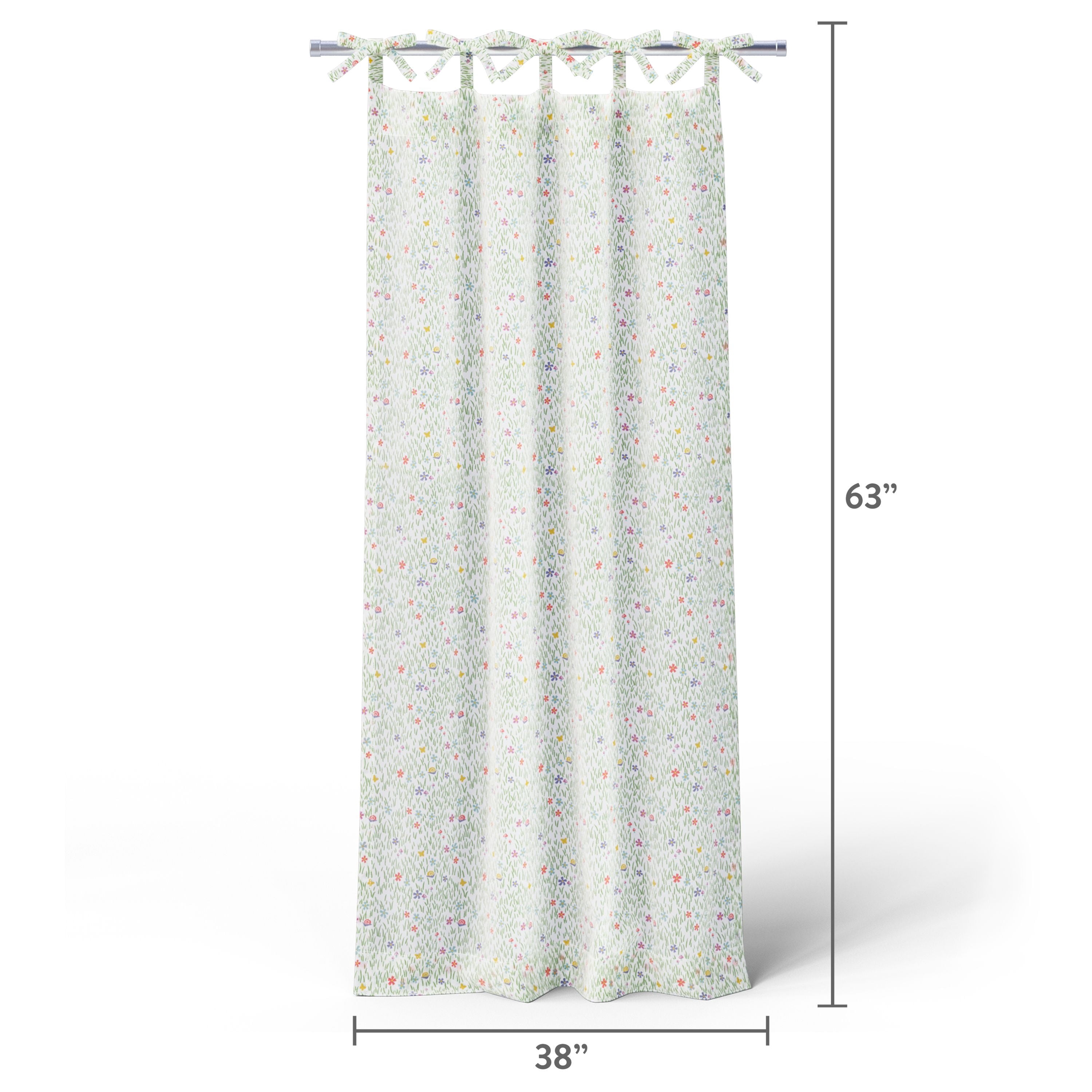 Mainstays Kids Light Filtering Tie Top Single Curtain Panel, Meadow Print, 38 in x 63 in