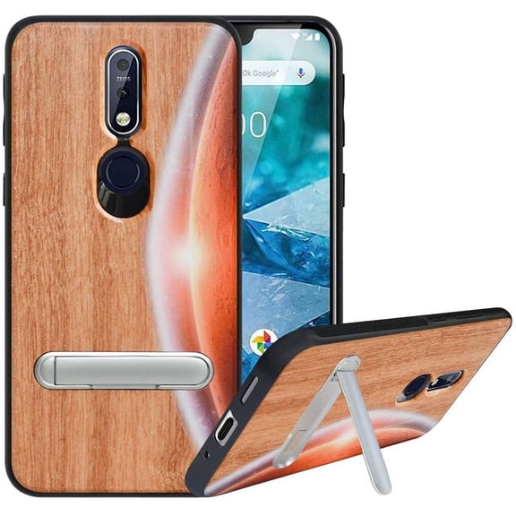 Labanema Nokia 7.1 2018 Case, Nokia 7.1 2018 Cover with Metal Kickstand, Natural Wood TPU Cover, Anti Scratch Case for Nokia 7.1 2018 (Moon)
