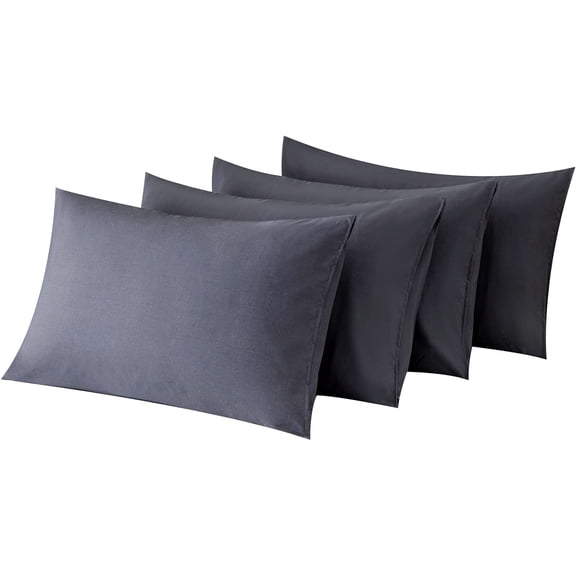Super Soft Dark Grey Pillow Cases Set of 4 Queen Size Machine Washable