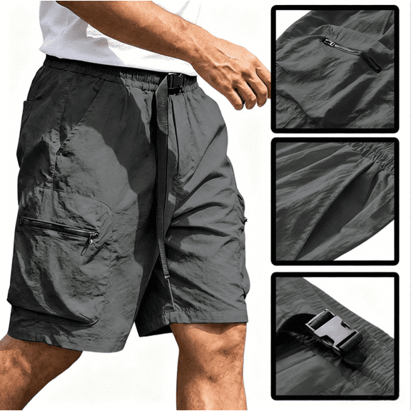 GSPCLAM Mens Plus Size Shorts Stretchy Summer Quick Dry Roomy Solid Classic Drawstring Elastic Waist with Zipper Pockets Athleisure Soft Shorts for Running Dark Gray M
