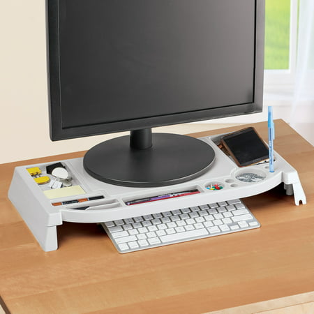 Desktop Computer Organizer Stand and Riser with Space for Keyboard to Fit Under, Storage for Office