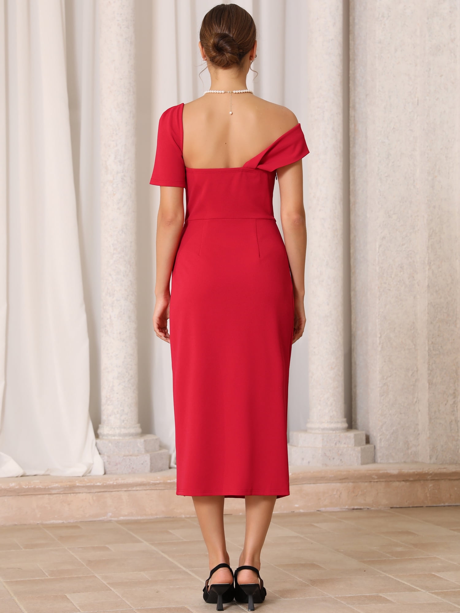 DARING DIVA Women's One Shoulder Dress Ruched Split Hem Dresses 2XL Red