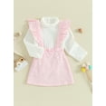 thumbnail image 3 of Suealasg Kids Girl 2 Piece Skirt Outfit Little Girls Solid Color Turtleneck Tops and Corduroy Suspender Skirt Set 1T 2T 3T 4T 5T Toddler Girls Fall Cute Clothes, 3 of 9