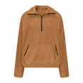 thumbnail image 6 of Brown Sweatshirt for Womens Fleece Jumper Jacket Hoodies Pullover Fleece Sweatshirts Casual Top Fuzzy 1/4 Zip Up Long Sleeve Stand Collar Cozy Coat Tops with Pockets Womens Fall Tops, 6 of 6