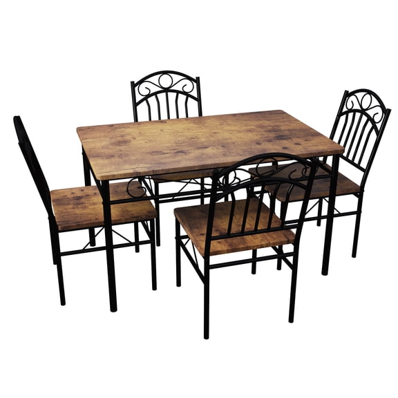 4-Piece Modern Dining Table Set for 4 with Rectangular Table and Chairs, Space-Saving Metal Frame Kitchen Set for Breakfast Nook Dining Room, Vintage Brown