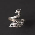 thumbnail image 6 of Opvise Vintage Silver Pleated Engraved Peacock Women Open Ring Finger Jewelry Gift, 6 of 8