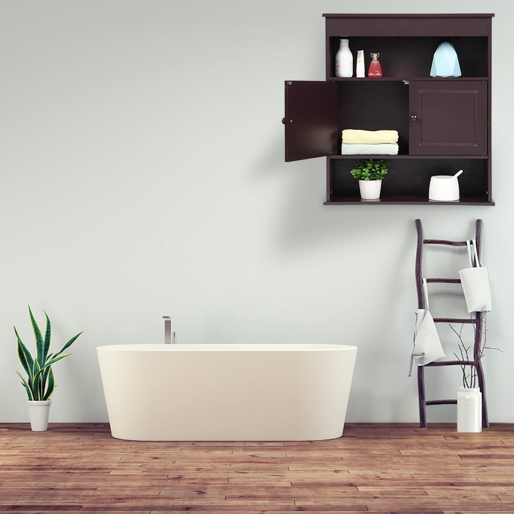 Lowestbest Two-door Bathroom Cabinet with Upper and Lower Layers, Brown