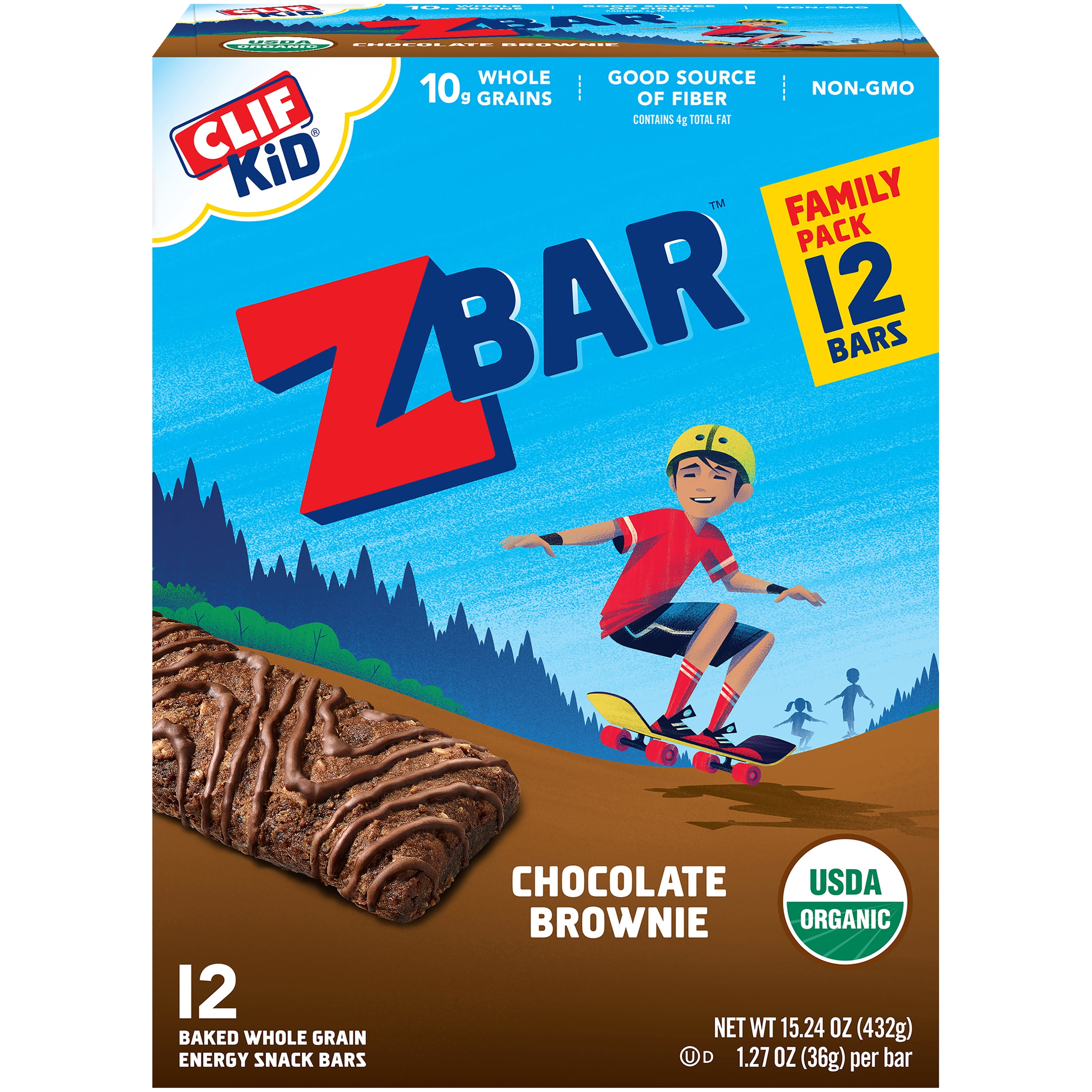 CLIF Kid Zbar Organic Granola Bars, Kids Snacks, Chocolate Brownie, 12 Ct, 1.27 oz