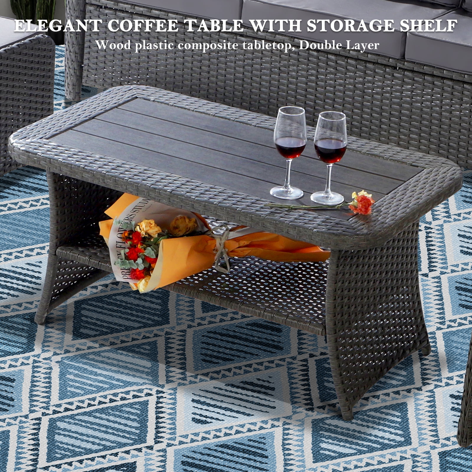 NOBLEMOOD 6 Pieces Patio Furniture Set with Swivel Chairs, All Weather Outdoor Rattan Conversation Sectional Sofa Set with Coffee Table, Ottoman for Porch Deck Garden