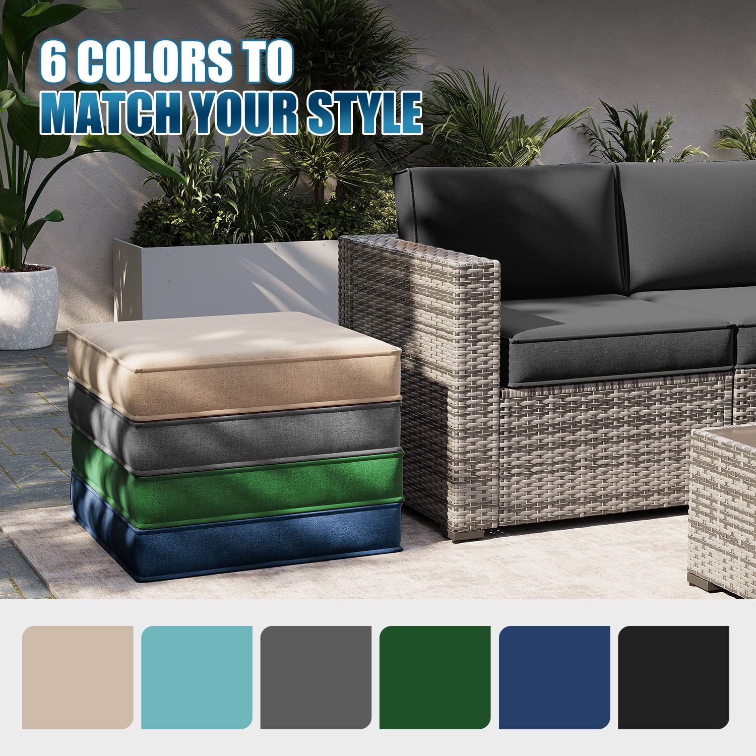 Clouddwell 7-Piece Outdoor Cushion Set for 4-Seat Wicker Sectional - Waterproof, High-Resilience Foam (Dark Gray)