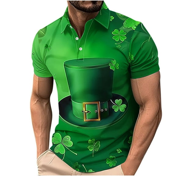 Idoravan Mens Shirts Short Sleeve T Shirts Summer Clothes for Men Men's St. Patrick's Day Printed Top Casual Short-sleeved Lapel Top/shirt