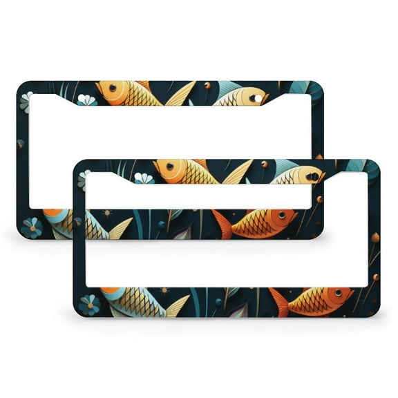 Turquoise Ocean And Yellow Fish License Plate Frame 2 Pack Fish Animal Flower Car Tags Frames Holder for US Standard Vehicles for Women Men 2 Hole Stainless Aluminum License Plate Frames