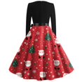 thumbnail image 4 of Christmas Dresses for Women Long Sleeve Flare Dress with Merry Christmas Print for Hollow Party Casual Square Collar Dresses,Vermilion,XL, 4 of 4