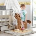 thumbnail image 2 of Qaba Rocking Horse Plush Animal on Wooden Rockers with Sounds, Brown, 2 of 10
