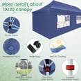 thumbnail image 2 of COBIZI 10x30 Heavy Duty Pop Up Canopy with 5 Sidewalls, Waterproof and UV50+ Party Tent for Weddings, Patio, Commercial Use, Includes Roller Bag & 4 Sandbags, Dark Blue, 2 of 9