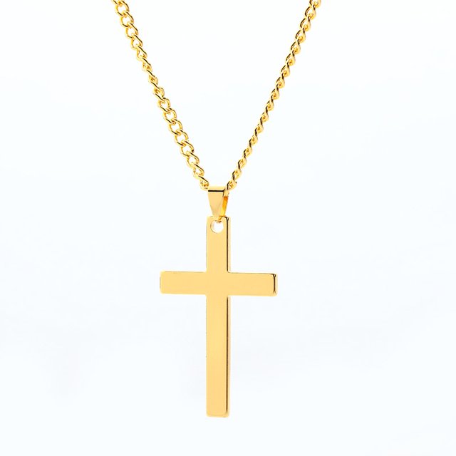 Collar cruz grabada en acero inoxidable dorado - Cruz colgante con cadena ajustable Cruz