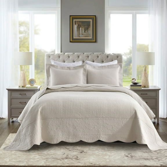 3-Piece Elegantly Embroidered 100% Cotton Oversized Bedspread Quilt Set TG