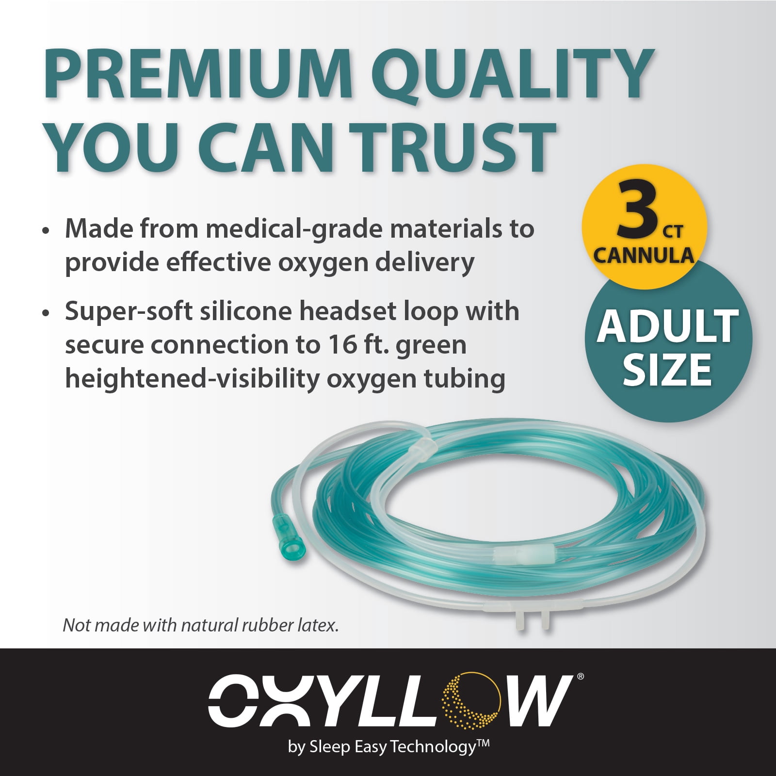 Oxyllow Super-Soft Nasal Cannula | Gentle on Nose, Cheeks and Ears | 3-Count | 16 FT | Adult-Size | Lightweight, Over-The-Ear Design