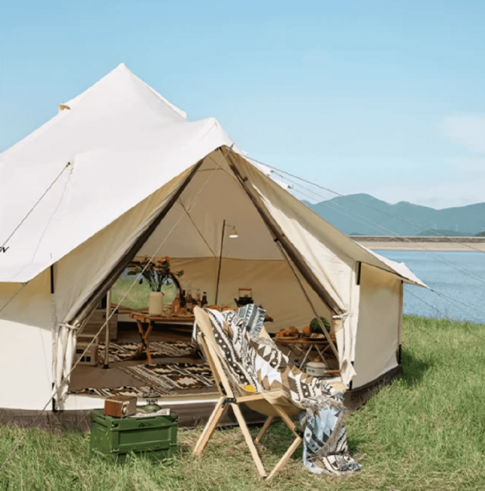 6M Oversized Indian Pyramid Cotton Tent, Outdoor Waterproof Heavy-Duty Luxury Glamping Cotton Tent for Family Trips, Friends Gatherings, Parties & Picnics