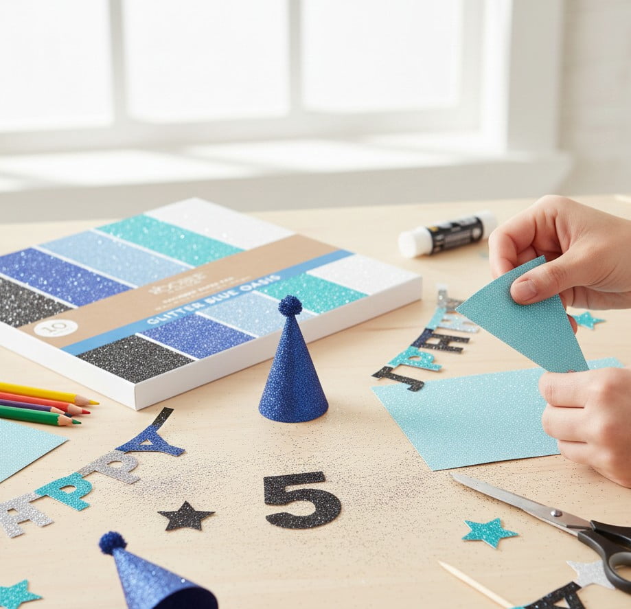 Roobee By Mara-mi Glitter Paper Pad, 12" x 12", 200 GSM, Blue Oasis Assorted Colors, 10 Sheets