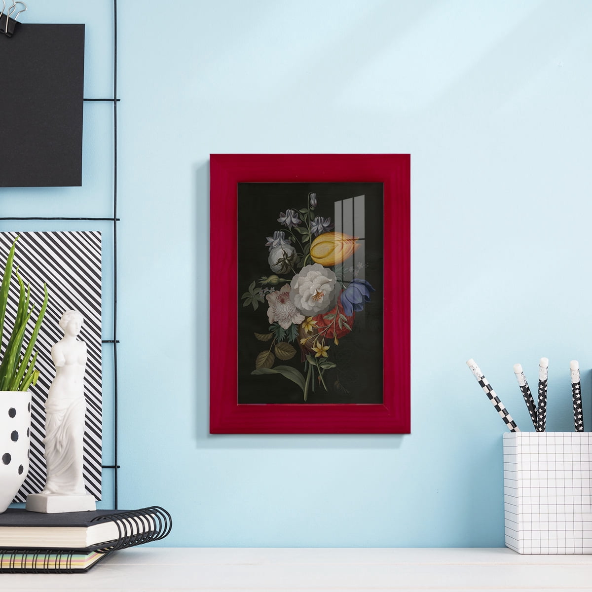 Dramatic Bouquet III -Framed Print w/glass-Cherry Red