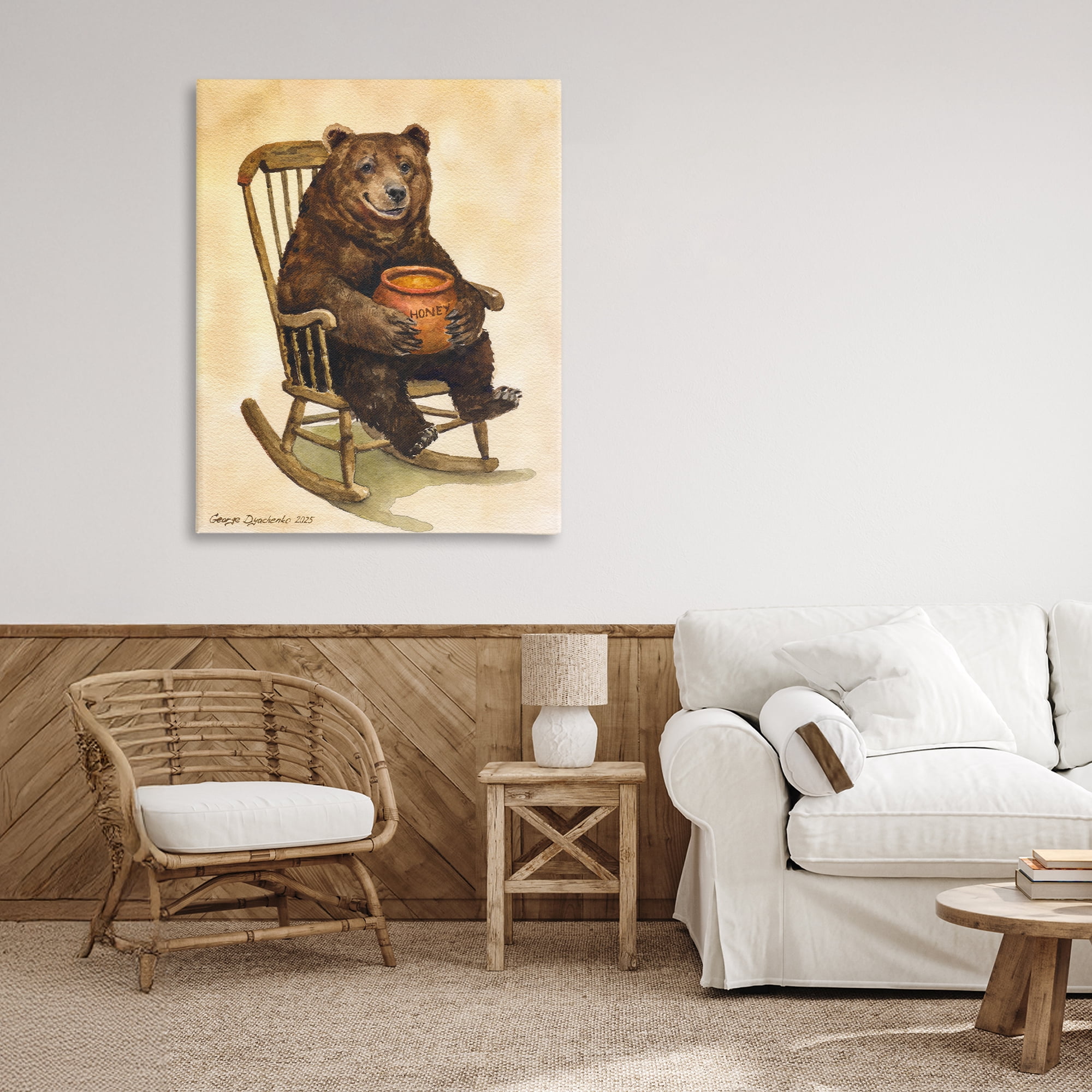 Stupell Industries Happy Bear & Pot of Honey Canvas Wall Art, design by George Dyachenko