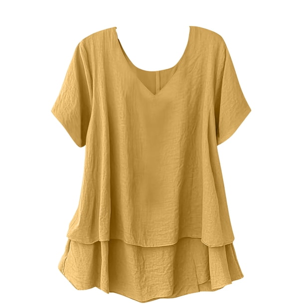 Túnica de Manga Corta para las Mujeres Color Sólido de Lino Sentir Botón Blusa, Ligera Camiseta de Verano Casual