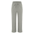 thumbnail image 4 of Flmaly vacation outfits for women High Waistband Solid Straight Linen Pants Waist And Long Women Casual Elastic Drawstring Cotton Pants Vacation Outfits, 4 of 7